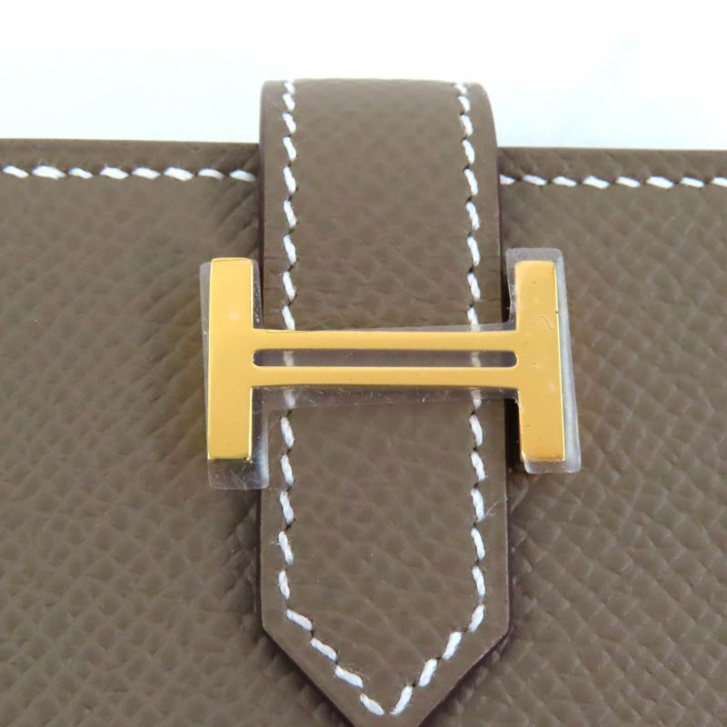 Hermes Bearn Mini Etoupe Vaux Epson Gold Hardware H Logo Hardware Mini Wallet