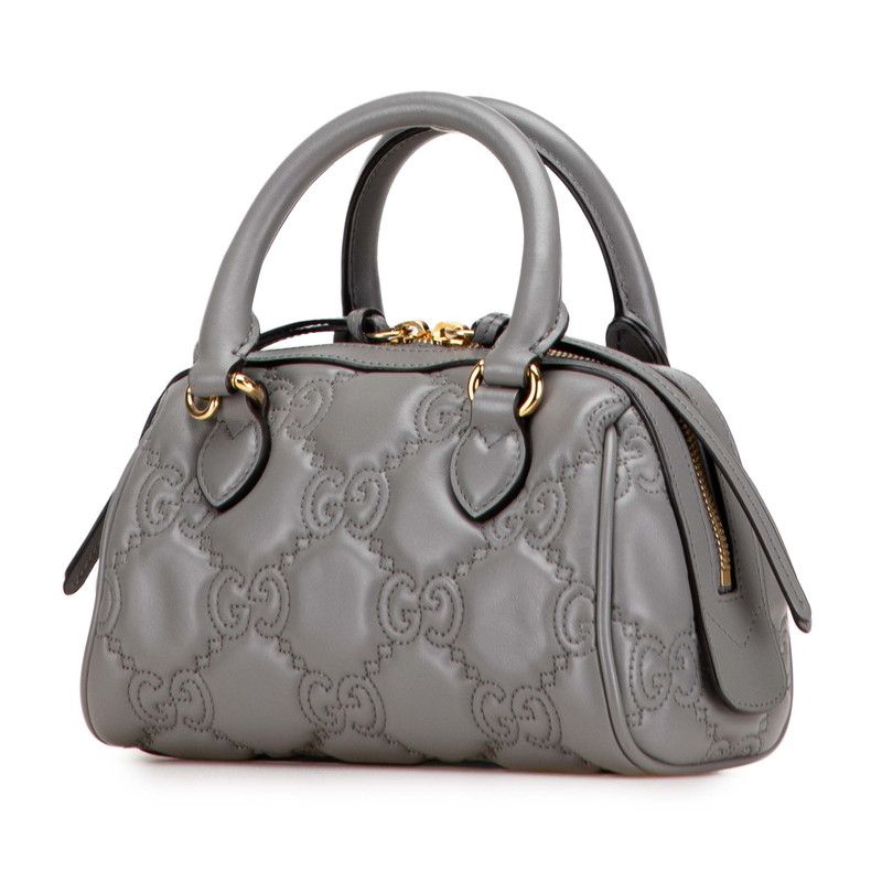 Gucci Ggmatelasse Quilted Mini Boston Bag Shoulder Bag 2WAY 702251 Gray Leather