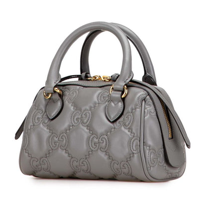Gucci Ggmatelasse Quilted Mini Boston Bag Shoulder Bag 2WAY 702251 Gray Leather