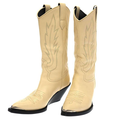 Celine 22aw Metal Toe Cap Western Middle Boots Ivory 41