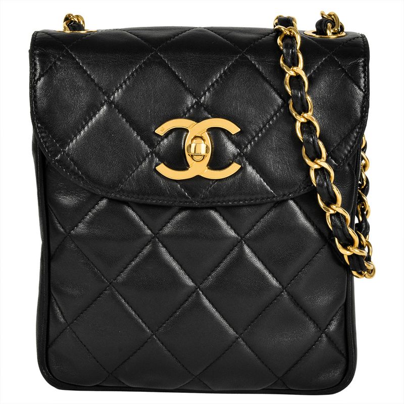 Chanel Matelasse Coco Mark Chain Shoulder Bag Lambskin Black Gold Hardware