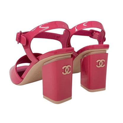 Chanel Sandals Shoes Patent Pink Unused Here Mark Strap