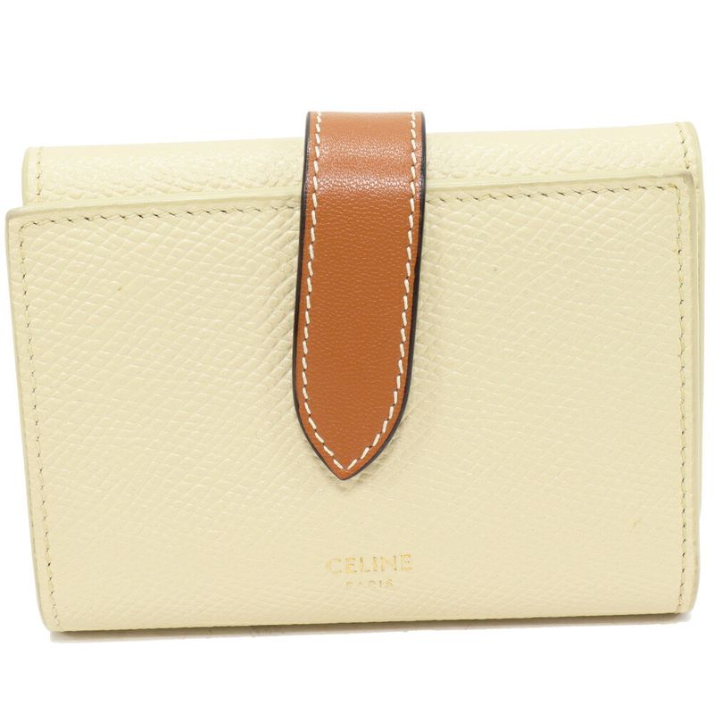Celine Trifold Wallet With Coin Purse Fine Stripe Compact Wallet In Grained