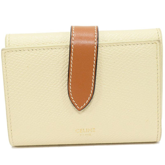 Celine Trifold Wallet With Coin Purse Fine Stripe Compact Wallet In Grained
