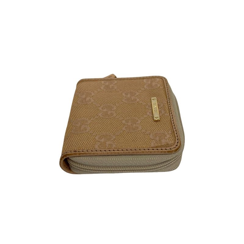 Gucci GG Pattern Logo Hardware Canvas Leather Round Zip