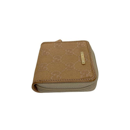 Gucci GG Pattern Logo Hardware Canvas Leather Round Zip