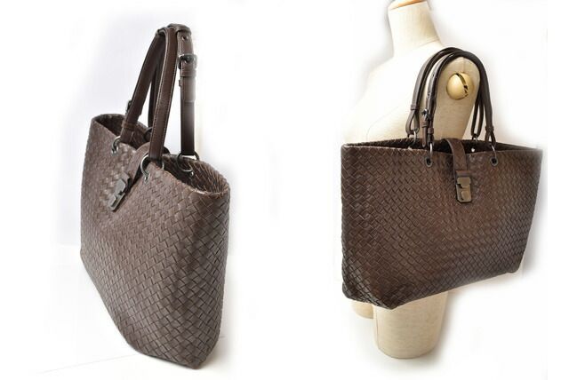 Bottega Veneta A4 Size Unisex Tote Bag Bottega Veneta Intrecciato Leather Dark