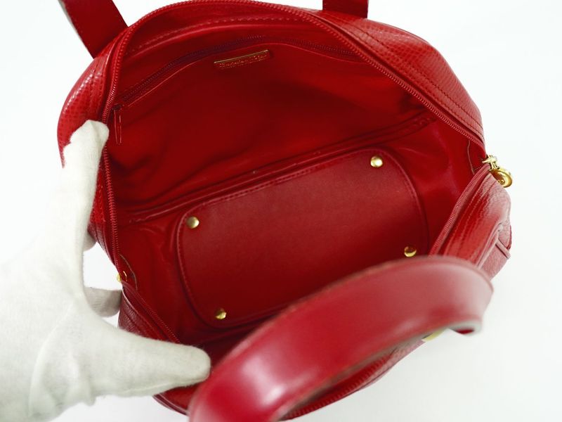 Authentic Christian DIOR Leather Mini Boston Bag Handbag Red Bag Pre-owned