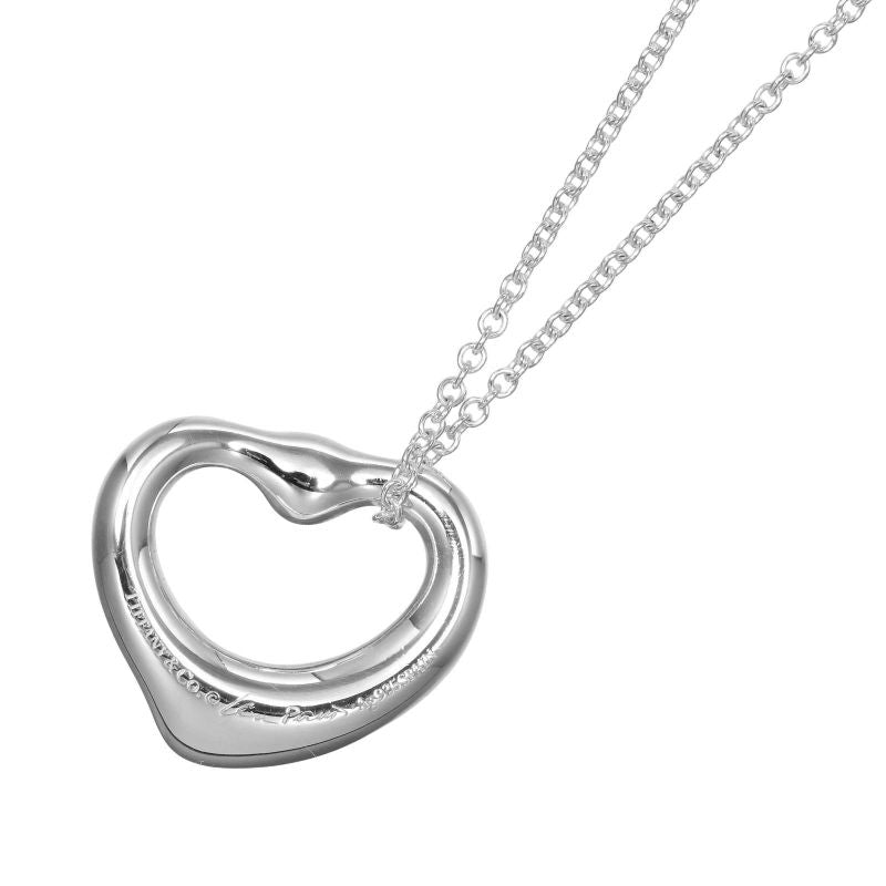 Tiffany & Co Open Heart 925 Silver And Pink Sapphire Ladies 3.64g Necklace