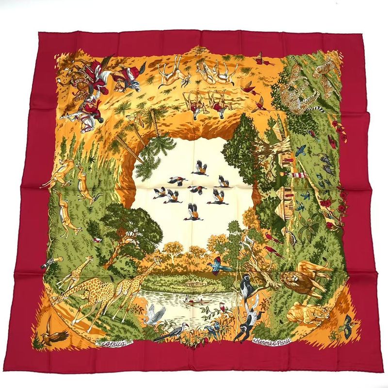 Hermes Silk Scarf Carre 90 Africa Red
