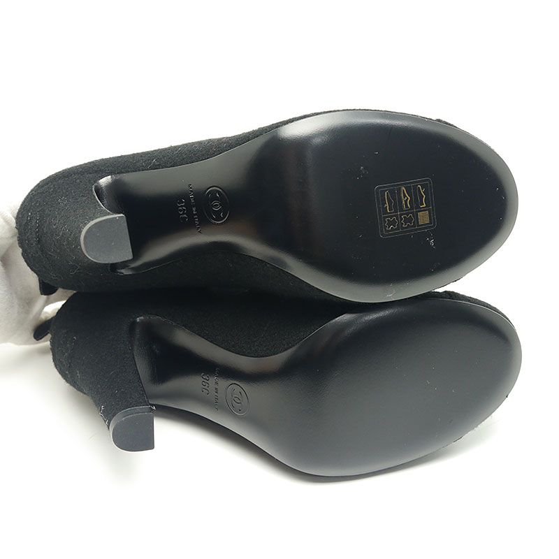 Unused｜chanel Open Short Boots Women's 36c(about 22cm (8.66in)) Black Rhinestone