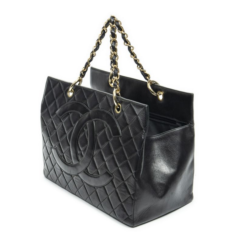 Chanelgst Tote Bag Black Matelasse Lambskin Leather A