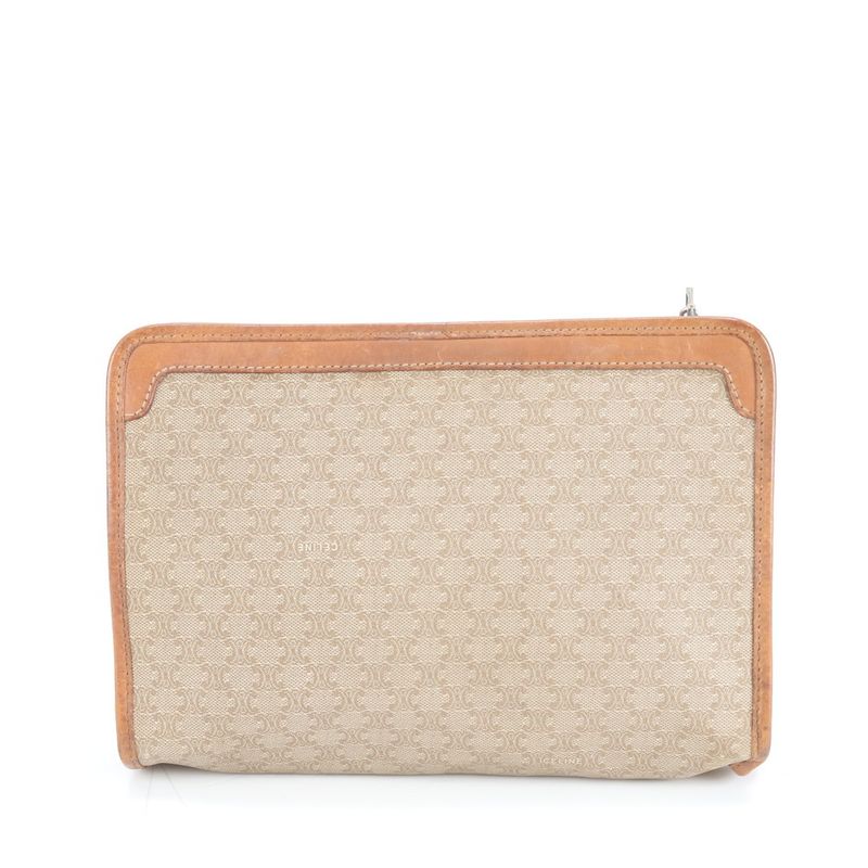 Vintage Celine Macadam Leather Second Bag Clutch Pouch Commuter Business Brown