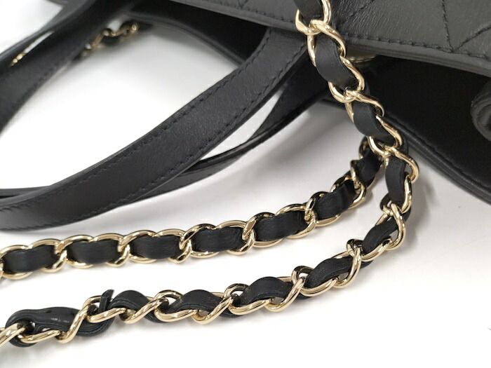 Chanel 2WAY Chain Tote Bag Coco Mark Leather Black As1434