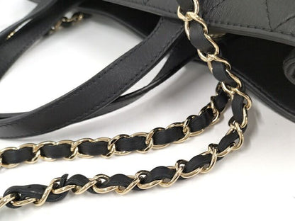 Chanel 2WAY Chain Tote Bag Coco Mark Leather Black As1434