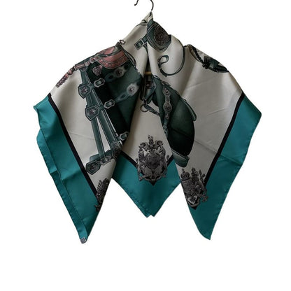 Hermes Scarf Carré 90 White Green And Pink Harnais DE COUR / Harness Silk