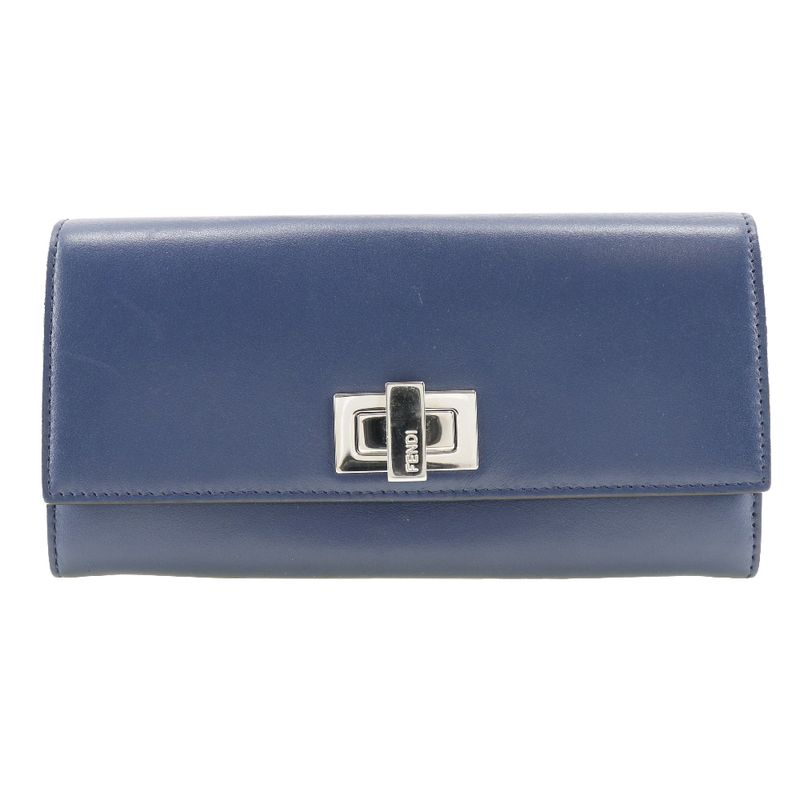 Fendi Peekaboo 8m0377 Calf Navy Women's Long Wallet