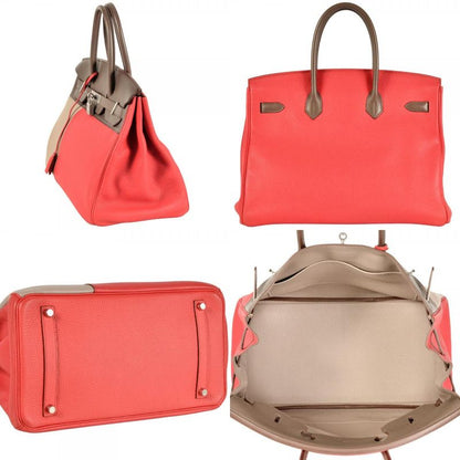 Hermes Birkin 35 Cazac Handbag Taurillon Cles Mans Vorsift □P Engraved Etoupe