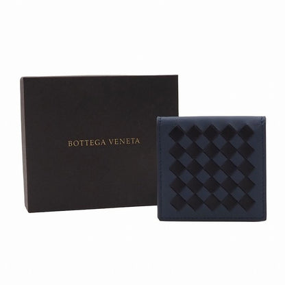 Bottega Veneta Intrecciato Calfskin Black Deep Blue Folding Coin Purse Coin