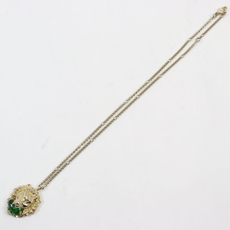 Gucci 412885 Lion Head Colored Stone Chain Necklace /pendant