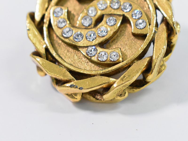 Authentic Chanel Coco Mark Rhinestone Earrings GP Gold Plated Coco Mark