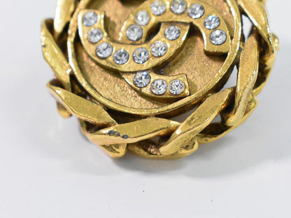 Authentic Chanel Coco Mark Rhinestone Earrings GP Gold Plated Coco Mark