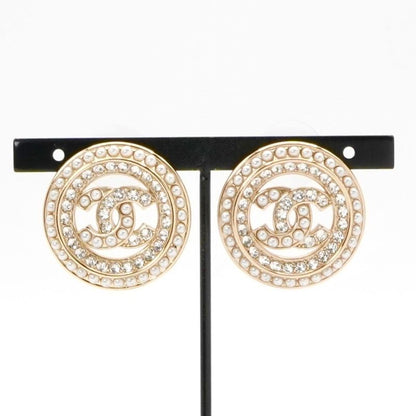 Chanel Earrings Earring Gold Coco Mark Round Rhinestone