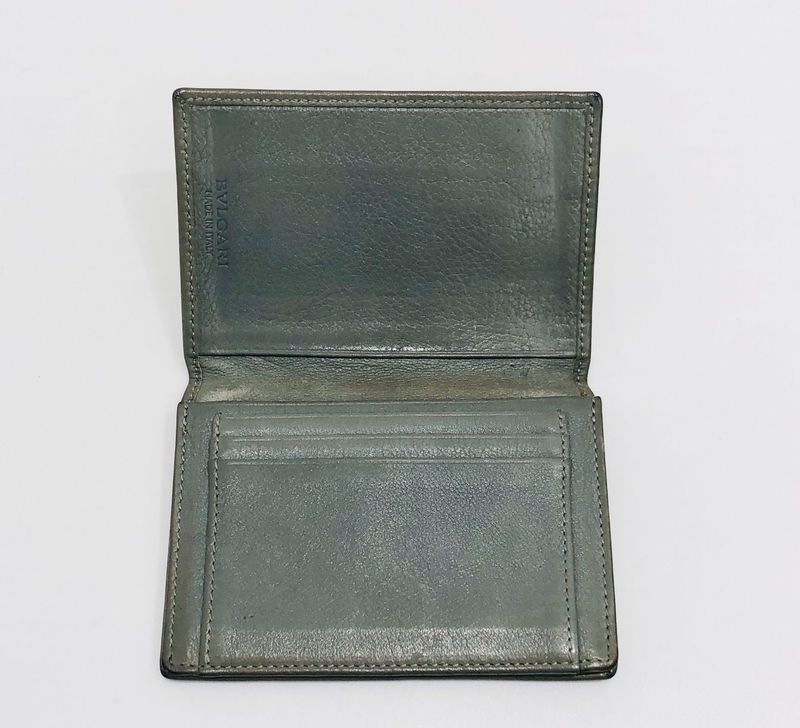 Bvlgari Bvlgari Business Card Holder Olive Leather Men's Preowned 005667