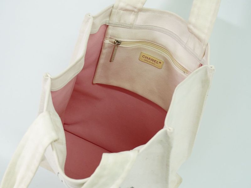 Authentic Chanel Coco Mark Miami Cruise Line Tote Handbag Canvas White Bag