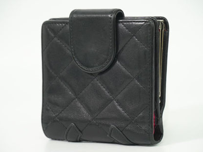 Authentic Chanel Coco Mark Cambon Line Fold Wallet Compact Wallet Leather Black