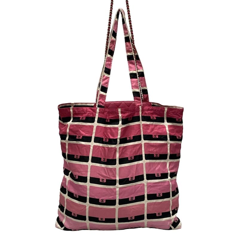 Chanel Tote Bag Matelasse Pink X Black X White Gold Hardware / Chain Shoulder /