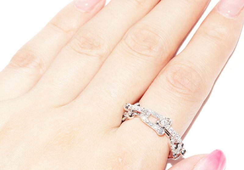 Tiffany & Co Ring 18K White Gold Diamond 132ct Hardware Small Link Ring Full