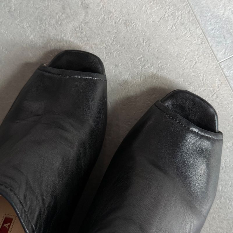 Prada Leather Wedge Sole Logo Booties 35 1 2 22.5cm (8.86in) Short Boots Black