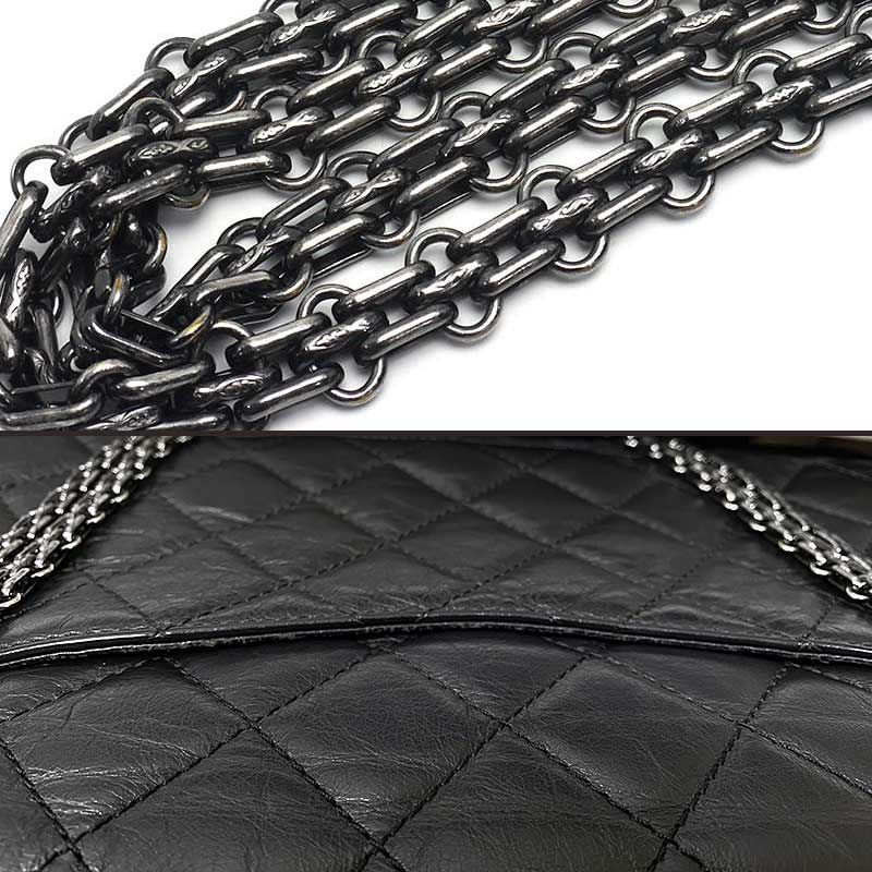 Chanel 2.55 Chain Shoulder Bag Black Calf Silver Hardware