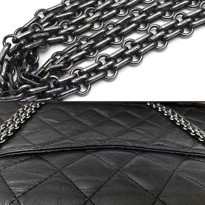 Chanel 2.55 Chain Shoulder Bag Black Calf Silver Hardware
