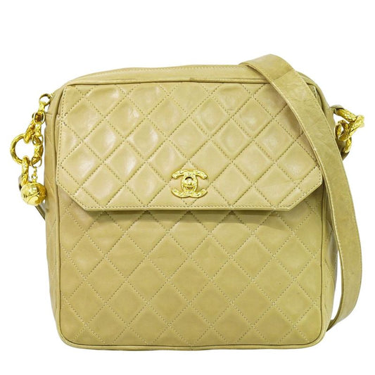 Authentic Chanel Coco Mark Matelasse Shoulder Bag Pochette Lambskin Leather