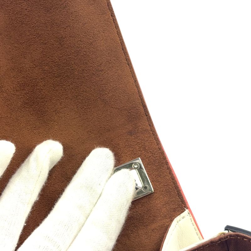 Fendi Baguette Chain Shoulder Leather Orange Brown And Black Shoulder Bag Silver