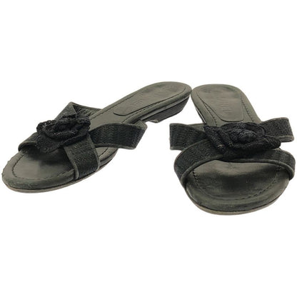 Chanel Camellia Strap Leather Sandals Black