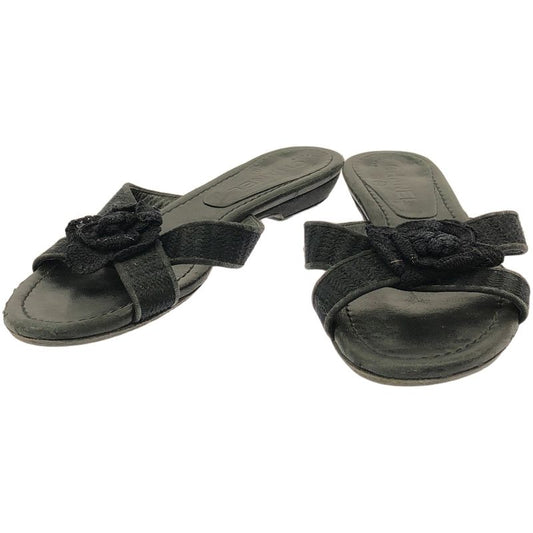 Chanel Camellia Strap Leather Sandals Black