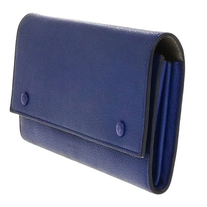 Celine Long Wallet Fold Wallet Blue Leather 01bs074