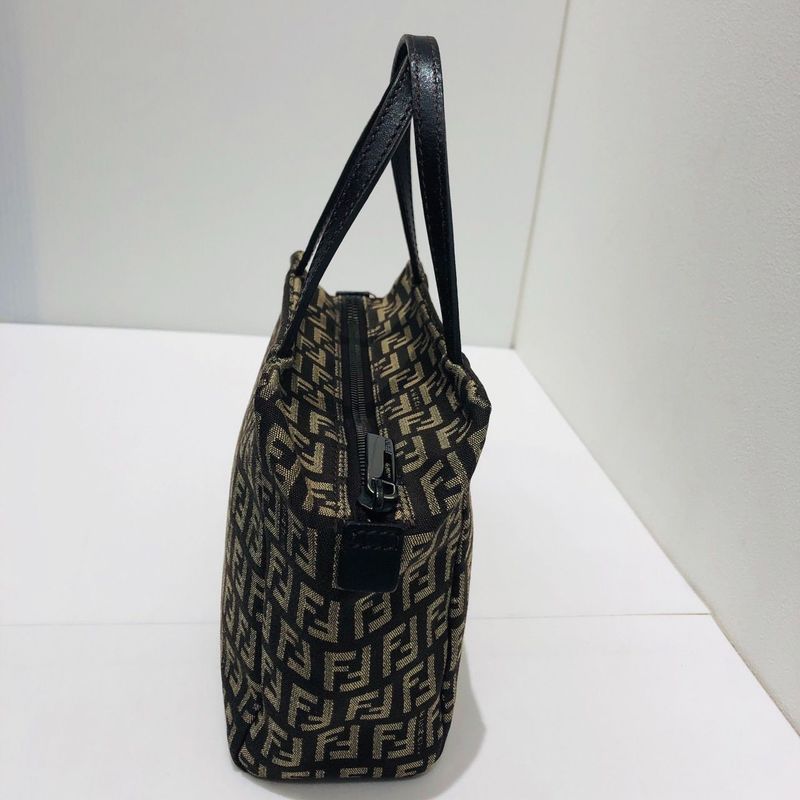 Fendi Mini Handbag 8bn105 Zucca Pattern Pouch Brown Canvas Xleather Ladies