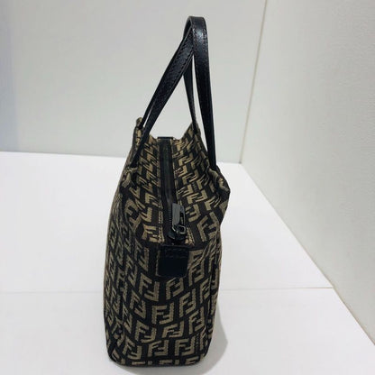 Fendi Mini Handbag 8bn105 Zucca Pattern Pouch Brown Canvas Xleather Ladies