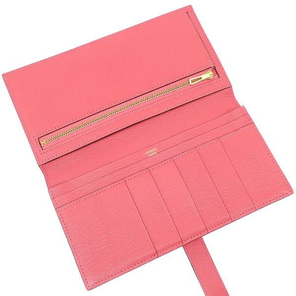 Hermes Long Wallet Bearn Souffle Chèvre Rose Lipstick Gold Hardware Bifold