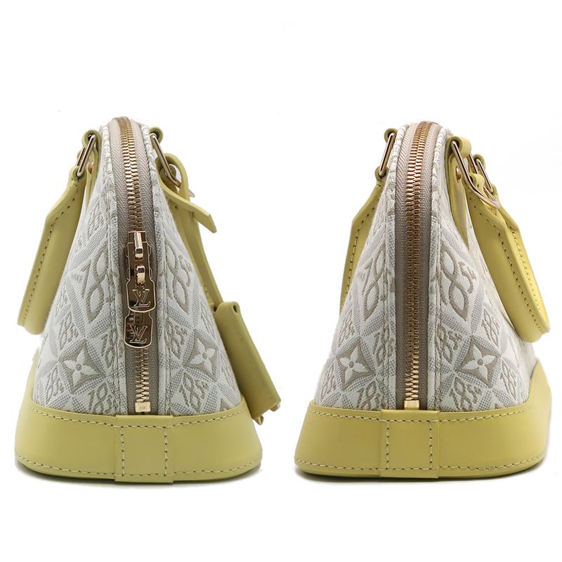 Louis Vuitton Alma BB M53476 Canvas Leather Light Gray Yellow Handbag