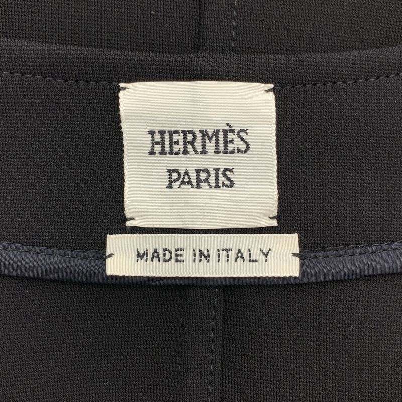 Hermes - Rayon Stretch Collarless Zip Up Jacket - 40 - Black - Women