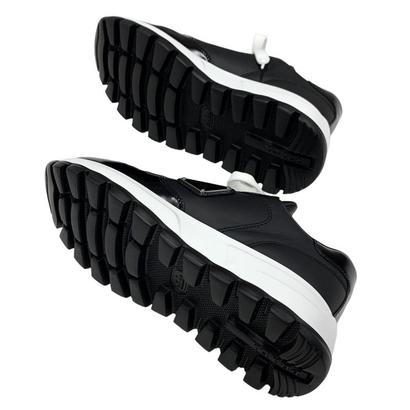 Prada Sneakers Shoes Leather Black White Black Unused Triangle Logo
