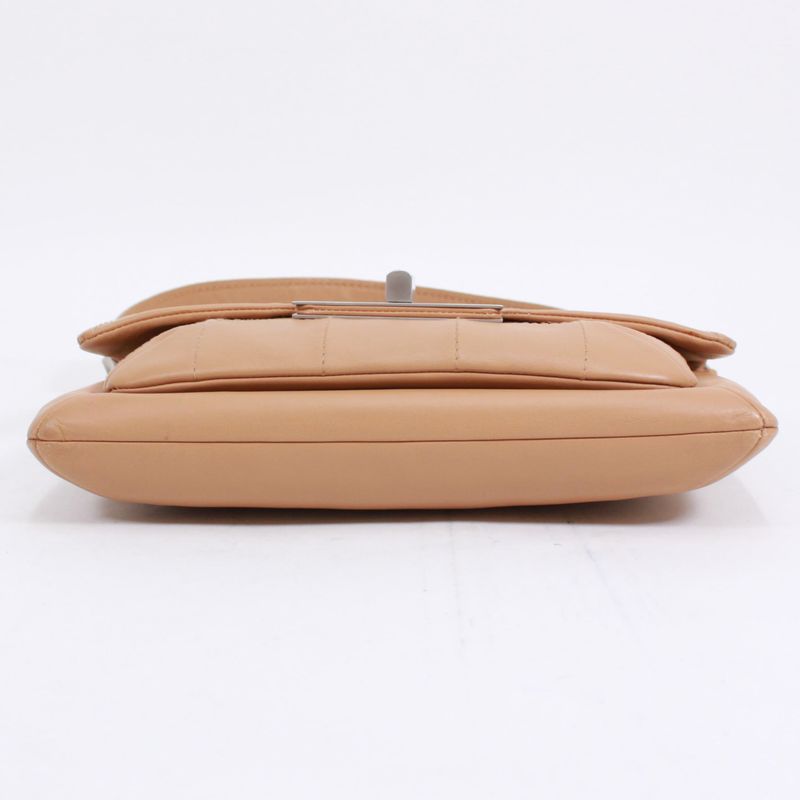 Chanel 255 Chocolate Bar Lambskin Beige Shoulder Bag Silver