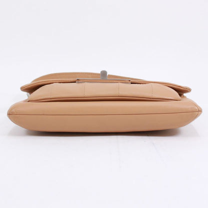 Chanel 255 Chocolate Bar Lambskin Beige Shoulder Bag Silver