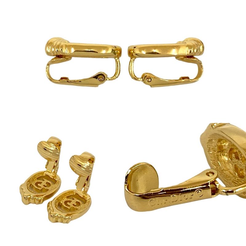 Christian Dior CD Logo Necklace Earrings Set Accessories Gold 55862 With Case