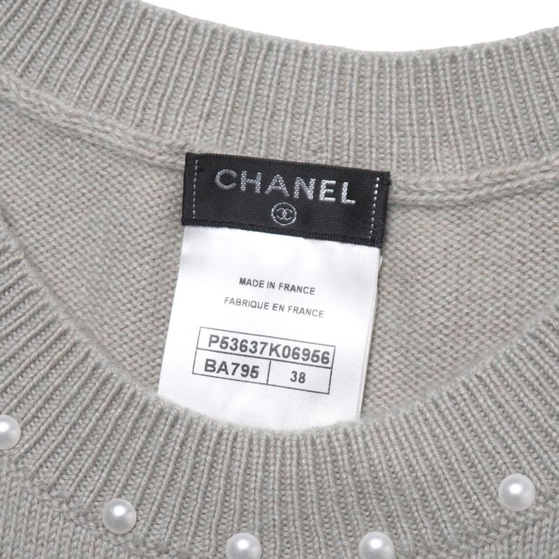 Chanel Dress Size 38 P53 Coco Mark Sleeveless Faux Pearl Cashmere Blend Knit
